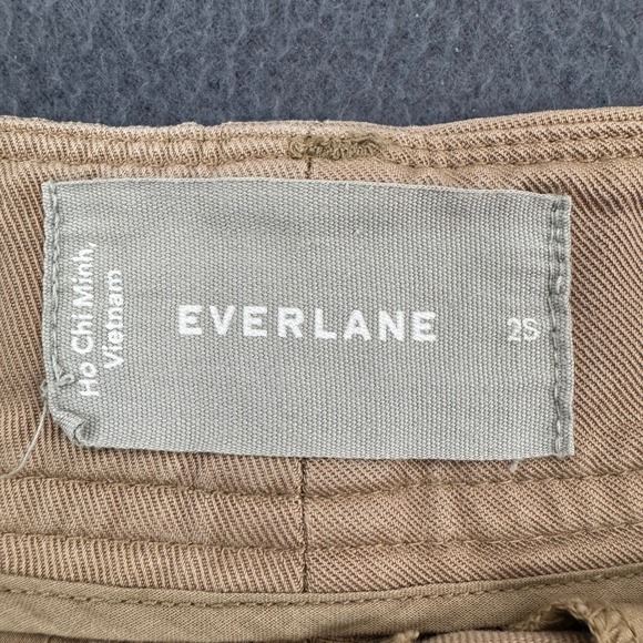 Everlane Wide Leg Pleated Pants Women 2S Khaki Tan High Rise Tencel Cotton Twill - Picture 4 of 8